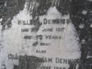 
Sarah Ann DENNISS,
died Kenmore 25 August 1907 aged 64 years;
William DENNISS,
died 15 June 1917 aged 70 years;
Gilbert William DENNISS,
died 8 June 1946 aged 67 years;
Mary DENNISS, wife,
died 27 March 1965 aged 87 years;
Brookfield Cemetery, Brisbane
