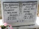 
parents;
Robert WILSON, 
3-3-1877 - 2-7-1954;
Rose Ethel, wife,
30-7-1899 - 18-9-1972;
Brookfield Cemetery, Brisbane
