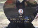 
Lydia BERTAUX-BERTHOLD,
17-10-1965 - 24-10-2005;
Paul BERTAUX-BERTHOLD;
Edith BERTAUX-BERTHOLD;
Brookfield Cemetery, Brisbane
