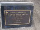 
Agnes Rose SMITH,
died 17 June 2000 aged 96 years;
Brookfield Cemetery, Brisbane
