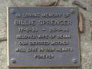 
Billie SPRENGER,
17-5-39 - 26-1-96,
wife of Bevan,
mother;
Brookfield Cemetery, Brisbane
