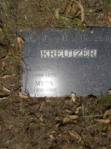Joseph L. KREUTZER,  | 1898 - 1970;  | Myra KREUTZER,  | 1902 - 1992;  | Walter KREUTZER,  | 1931 - 1944;  | Joseph O. KREUTZER,  | 1926 - 1960;  | Brookfield Cemetery, Brisbane  | 