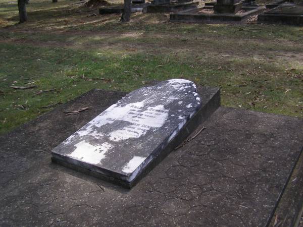 Sarah Ann DENNISS,  | died Kenmore 25 August 1907 aged 64 years;  | William DENNISS,  | died 15 June 1917 aged 70 years;  | Gilbert William DENNISS,  | died 8 June 1946 aged 67 years;  | Mary DENNISS, wife,  | died 27 March 1965 aged 87 years;  | Brookfield Cemetery, Brisbane  |   | 