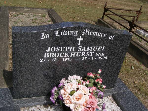 Joseph Samuel BROCKHURST, senior,  | 27-12-1915 - 27-1-1998;  | Brookfield Cemetery, Brisbane  | 