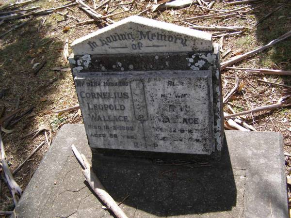 Cornelius Leopold WALLACE, husband,  | died 18-3-1962 aged 58 years;  | Edith WALLACE, wife,  | died 12-6-1968 aged 64 years;  | Brookfield Cemetery, Brisbane  | 