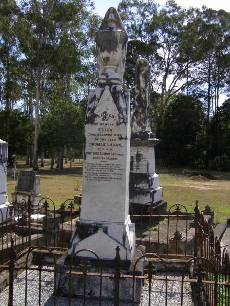 Eliza, wife of late Thomas LOGAN of N.S.W.,  | died 14 Aug 1883 aged 75 years;  | Brookfield Cemetery, Brisbane  | 