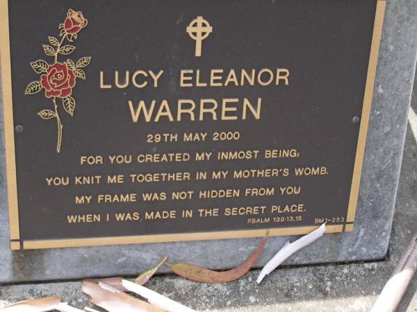 Lucy Eleanor WARREN,  | died 29 May 2000;  | Brookfield Cemetery, Brisbane  | 