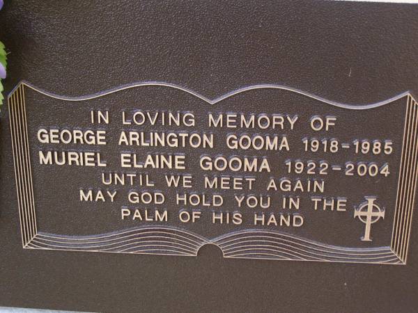 George Arlington GOOMA,  | 1918 - 1985;  | Muriel Elaine GOOMA,  | 1922 - 2004;  | Brookfield Cemetery, Brisbane  | 