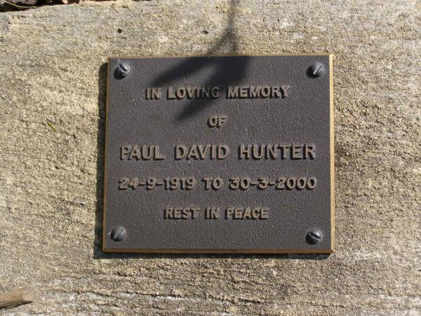 Paul David HUNTER,  | 24-9-1919 - 30-3-2000;  | Brookfield Cemetery, Brisbane  | 
