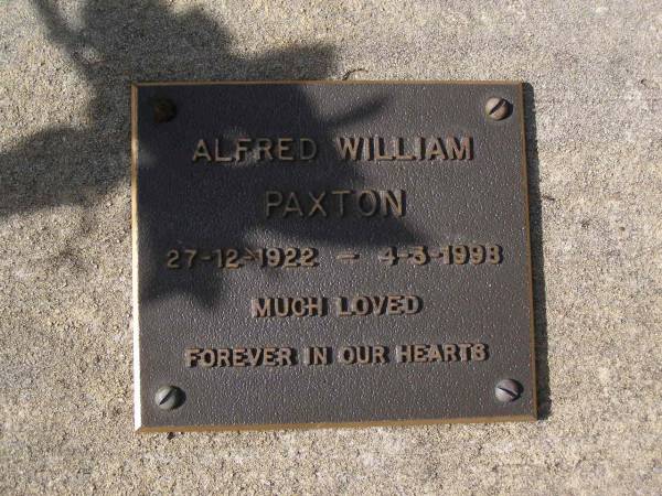 Alfred William PAXTON,  | 27-12-1922 - 4-3-1998;  | Brookfield Cemetery, Brisbane  | 