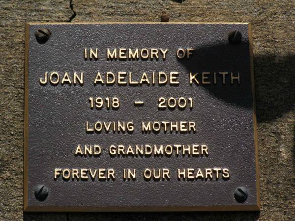 Joan Adelaide KEITH,  | 1918 - 2001,  | mother grandmother;  | Brookfield Cemetery, Brisbane  | 