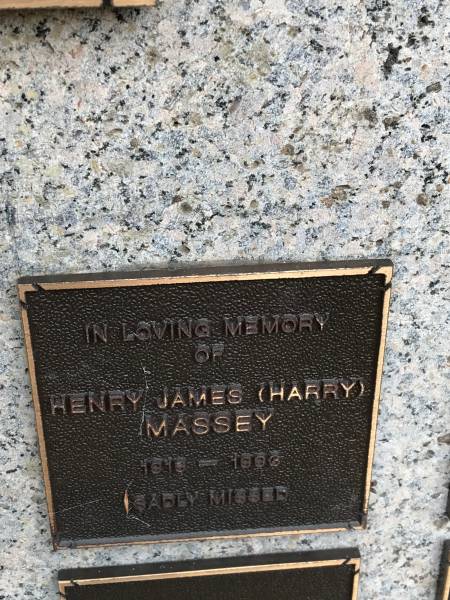 Henry James MASSEY (Harry)  | b:1919  | d: 1986  |   | Memorial garden Brookfield Anglican Church of the Good Shepherd  |   | 