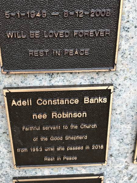 Adell Constance BANKS (nee ROBINSON)  | b: 1953  | d: 2018  |   | Memorial garden Brookfield Anglican Church of the Good Shepherd  |   | 