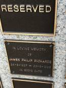
James Philip RICHARDS
b: 26 Mar 1927
d: 29 May 1985

Memorial garden Brookfield Anglican Church of the Good Shepherd

