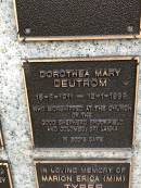 
Dorothea Mary DEUTROM
b: 15 Aug 1911
d: 18 Jan 1998
worshipped ath the church of the Good Shepherd Brookfield and Colombo Sri Lanka

Memorial garden Brookfield Anglican Church of the Good Shepherd

