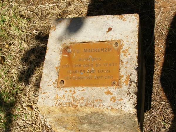 J.T.C.MACKENZIE  | b: 1875  | d: 1958, aged 83  |   | Pioneer Cemetery - Broome  | 
