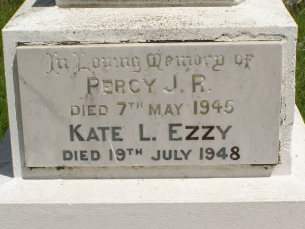 Percy J.R. EZZY,  | died 7 May 1945;  | Kate L. EZZY,  | died 19 July 1948;  | Brooweena St Mary's Anglican cemetery, Woocoo Shire  | 