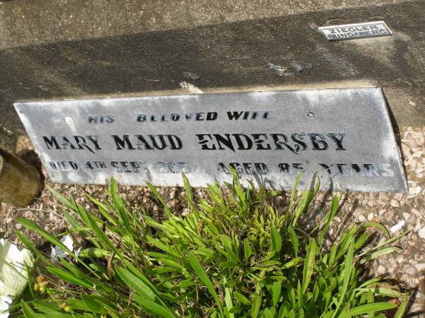 James H. ENDERSBY,  | died 14 June 1939 aged 66 years;  | Mary Maud ENDERSBY,  | wife,  | died 4 Sept 1965 aged 85 years;  | Brooweena St Mary's Anglican cemetery, Woocoo Shire  | 