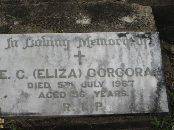 E.C. (Eliza) CORCORAN,  | died 5 July 1967 aged 56 years;  | Bryden (formerly Deep Creek) Catholic cemetery, Esk Shire  | 