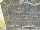 
(mother)
Charlotte HALL
d: 8 Jul 1935, aged 84
(father)
Henry HALL
d: 11 Dec 1895, aged 42

Ann HINE (nee BOTLEY)
b: 22 Nov 1811 Grendon BShire, Eng
d: 16 Aug 1899 Kipper Ck, Dundas, Q
Married Job HINE c1838 Eng

Henry HINE b: 1849, d: 1876
Charlotte HINE b: 1850, d 1872
                                         (RJB)
Fairview Cemetery, Bryden, Somerset Region, Queensland

