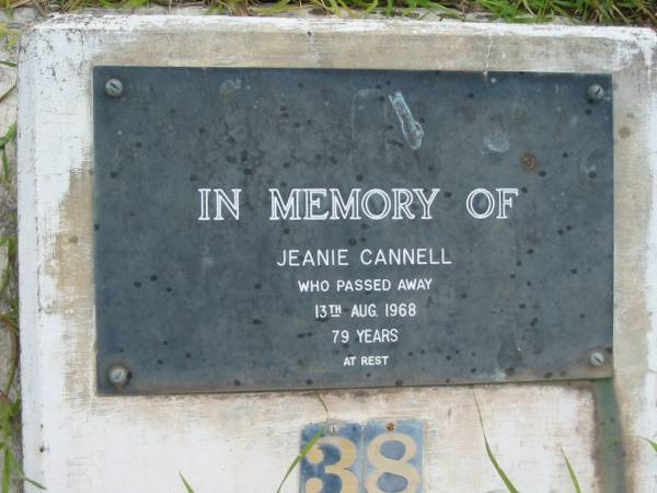 Jeanie CANNELL,  | died 13 Aug 1968 aged 79 years;  | Caboonbah Church Cemetery, Esk Shire  | 