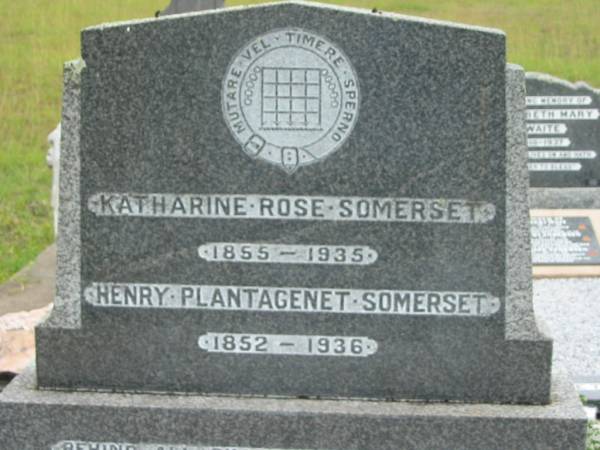 Katharine Rose SOMERSET,  | 1855 - 1935;  | Henry Plantagenet SOMERSET,  | 1852 - 1936;  | Caboonbah Church Cemetery, Esk Shire  | 