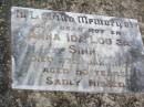 Anna Ida Louisa SINN, mother, died 17 Jan 1955 aged 80 years; Caffey Cemetery, Gatton Shire 