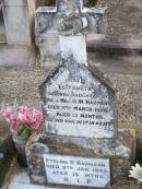 May Elizabeth, daughter of Mr & Mrs H.W. NAUMANN, died 9 March 1928 aged 13 months; Eveline R. NAUMANN, died 5 Jan 1942 aged 18 months; Caffey Cemetery, Gatton Shire 