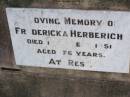 Fredericka HERBERICH, died 17 Sept 1951 aged 76 years; Caffey Cemetery, Gatton Shire 