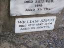 
Ferdinand DAU,
died 25 Feb 1919 aged 38 years;
William ARNDT,
died 16 May 1944 aged 9 12 months;
Caffey Cemetery, Gatton Shire
