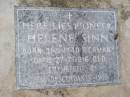Helene SINN, born 31-5-1840 Germany, died 27-7-1916 Qld, remembered by descendants 1988; Caffey Cemetery, Gatton Shire 