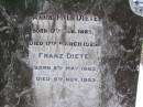 Anna M.L. DIETE, born 17 Feb 1865, died 17 March 1925; Franz DIETE, born 8 May 1863, died 6 Nov 1953;  research contact: Jan HOGER Ann Marie Louisa DIETE  Caffey Cemetery, Gatton Shire 