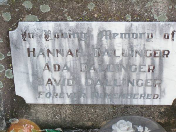 Hannah DALLINGER;  | Ada DALLINGER;  | David DALLINGER;  | Caffey Cemetery, Gatton Shire  | 