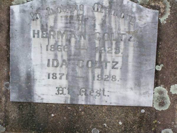 Herman GOLTZ, 1866 - 1925;  | Ida GOLTZ, 1871 - 1928;  | --  | Herman August Adolf GOLTZ  | Ida Auguste GOLTZ  | research contact: J HOGER  |   | Caffey Cemetery, Gatton Shire  | 