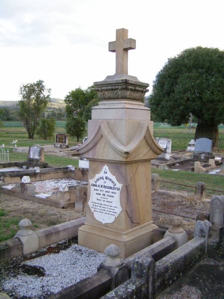 Anna A.W. REISENLEITER,  | died 17 July 1920 aged 44 years;  | Caffey Cemetery, Gatton Shire  | 