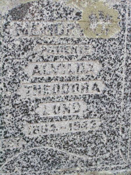 Soren Jensen LUND, 1866? - 1917,  | Alvilda Theodora LUND, 1884 - 1942;  | Caffey Cemetery, Gatton Shire  | 