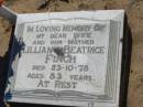 Lillian Beatrice FINCH, wife mother, died 23-10-78 aged 83 years; Canungra Cemetery, Beaudesert Shire 