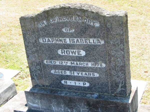 Daphne Isabella ROWE,  | died 12 March 1978 aged 51 years;  | Canungra Cemetery, Beaudesert Shire  | 