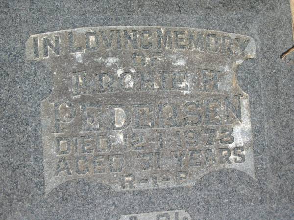 Archie H. PEDERSEN,  | died 12-1-1973 aged 71 years;  | Canungra Cemetery, Beaudesert Shire  | 