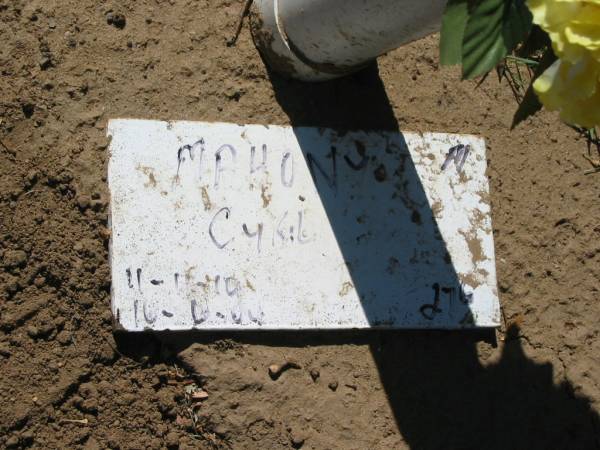 MAHONY, Cyril,  | 11-11-14? - 16-6-04;  | Canungra Cemetery, Beaudesert Shire  | 