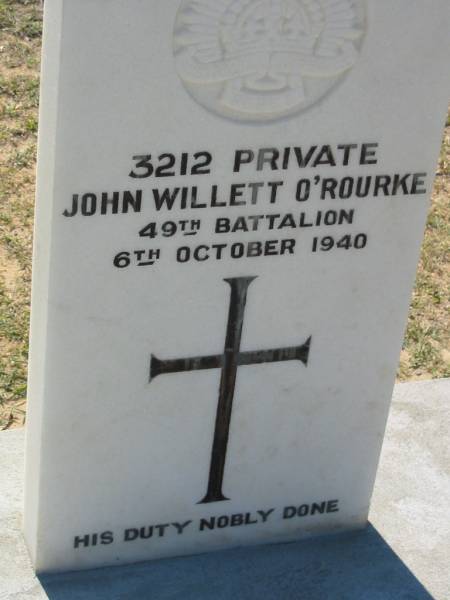 John Willett O'ROURKE,  | 6 Oct 1940;  | Canungra Cemetery, Beaudesert Shire  | 