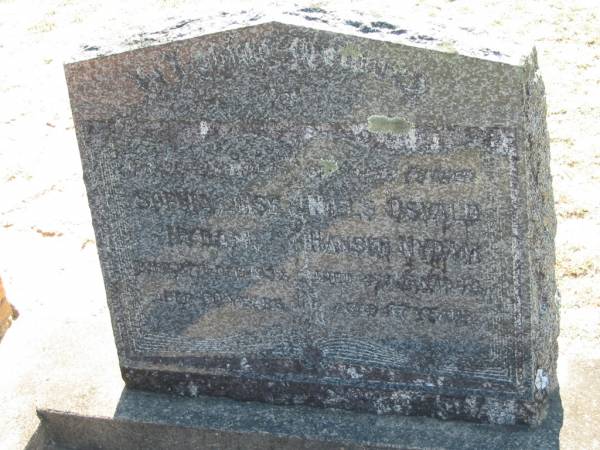 Sophia Luise NYDAM,  | 27 Dec 1937;  | Neil Oswald Hansen NYDAM,  | 4 Jan 1944;  | Canungra Cemetery, Beaudesert Shire  | 