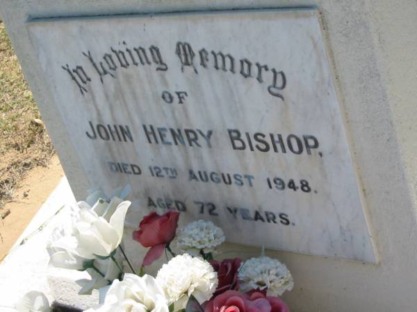 John Henry BISHOP,  | died 12 Aug 1948 aged 72 years;  | Canungra Cemetery, Beaudesert Shire  | 