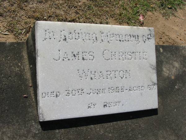James Christie WHARTON,  | died 30 June 1955 aged 67;  | Canungra Cemetery, Beaudesert Shire  | 
