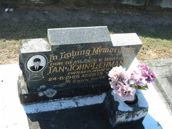Ian John LEHMANN, son brother,  | died 24-6-1968 aged 15 years;  | Canungra Cemetery, Beaudesert Shire  | 