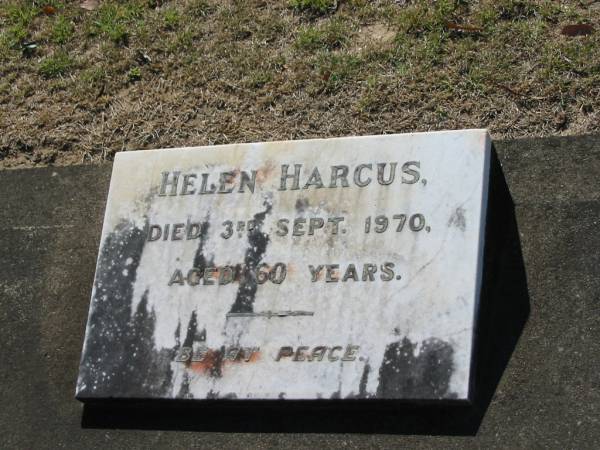Helen HARCUS,  | died 3 Sept 1970 aged 60 years;  | Canungra Cemetery, Beaudesert Shire  | 