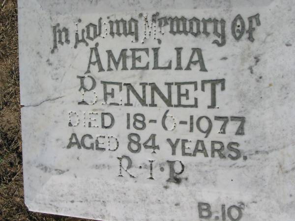Amelia BENNET,  | died 18-6-1977 aged 84 years;  | Canungra Cemetery, Beaudesert Shire  | 
