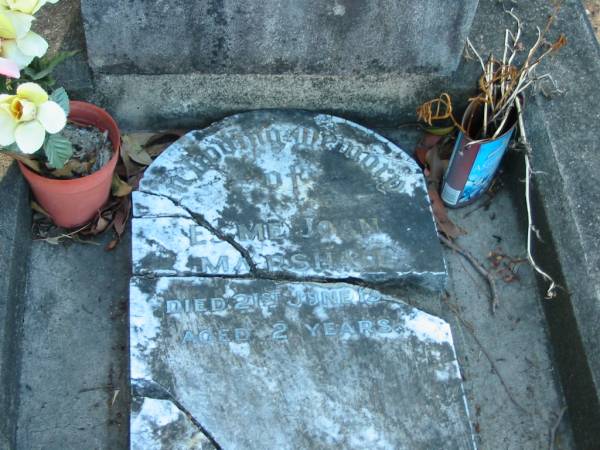 Esme Joan MARSHALL,  | 21 Jun 1931?  | aged 2 yrs  |   | Cedar Creek Cemetery, Ferny Grove, Brisbane  |   | 
