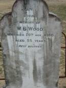 
W.B. WOOD died 20 Nov 1906 aged 55 years;
Chambers Flat Cemetery, Beaudesert
