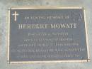 
Herbert MOWATT 16-10-1933 - 6-3-1993, husband of Chanida, father of Chris and Tina;
Chambers Flat Cemetery, Beaudesert
